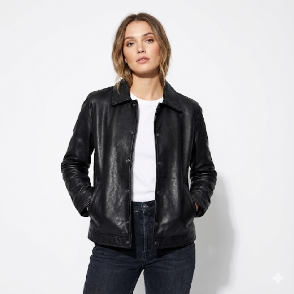 J Crew women leather jacket everyday black large - Picture 1 of 12